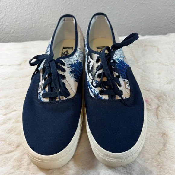 Vans Authentic Customs Great Wave Navy Blue Canvas Skate Shoes Mens 13 - Picture 3 of 10